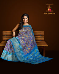 Lavender and Sky Blue Kaddi Border Single Ikat Handloom Pochampally Saree