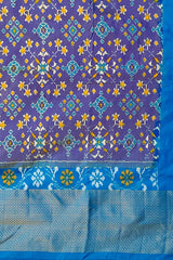 Lavender and Sky Blue Kaddi Border Single Ikat Handloom Pochampally Saree