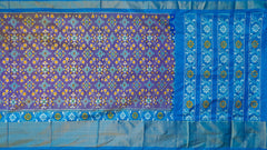 Lavender and Sky Blue Kaddi Border Single Ikat Handloom Pochampally Saree