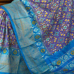 Lavender and Sky Blue Kaddi Border Single Ikat Handloom Pochampally Saree