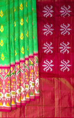 Parrot Green and Pink Tissue Single Ikat Handloom Pochampally Saree