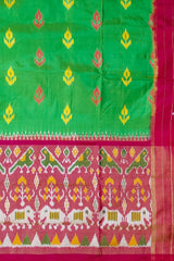 Parrot Green and Pink Tissue Single Ikat Handloom Pochampally Saree