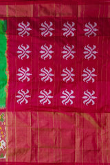 Parrot Green and Pink Tissue Single Ikat Handloom Pochampally Saree