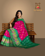 Pink and Green Tissue Single Ikat Handloom Pochampally Saree