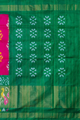 Pink and Green Tissue Single Ikat Handloom Pochampally Saree