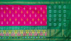 Pink and Green Tissue Single Ikat Handloom Pochampally Saree