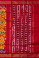 Mustard Yellow and Red Single Ikat Handloom Pochampally Saree