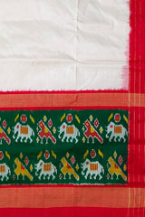 White and Red Ambari Design Single Ikat Handloom Pochampally Saree