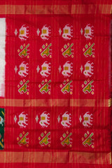 White and Red Ambari Design Single Ikat Handloom Pochampally Saree