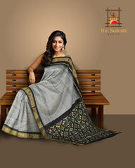 Black Pochampally Single Ikat Handloom Saree