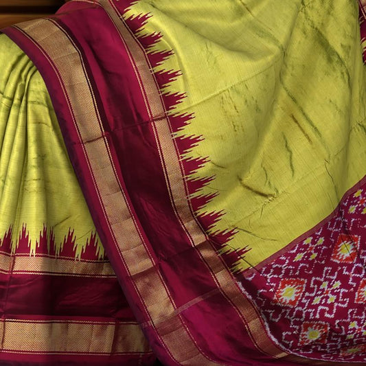 Medium Green Pochampally Single Ikat Handloom Saree