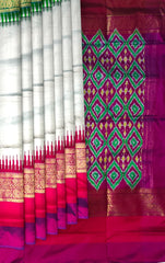 Grey Purple Pochampally Single Ikat Handloom Saree