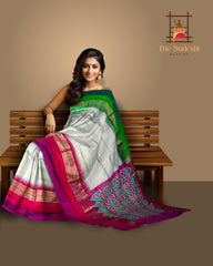 Grey Purple Pochampally Single Ikat Handloom Saree