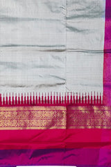 Grey Purple Pochampally Single Ikat Handloom Saree