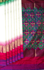 White Purple Single Ikat Handloom Saree from Pochampally