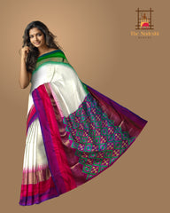 White Purple Single Ikat Handloom Saree from Pochampally