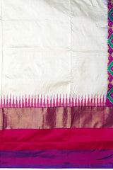 White Purple Single Ikat Handloom Saree from Pochampally