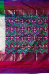 White Purple Single Ikat Handloom Saree from Pochampally