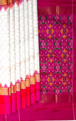 White Purple Pochampally Single Ikat Handloom Saree