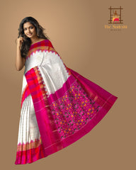 White Purple Pochampally Single Ikat Handloom Saree