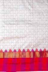 White Purple Pochampally Single Ikat Handloom Saree