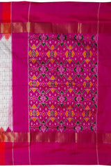 White Purple Pochampally Single Ikat Handloom Saree
