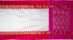 White Purple Pochampally Single Ikat Handloom Saree