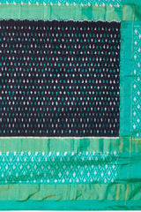 Black Green Pochampally Single Ikat Handloom Saree