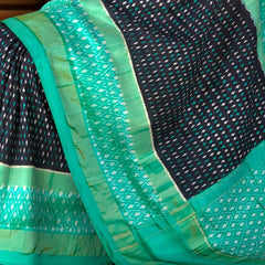 Black Green Pochampally Single Ikat Handloom Saree