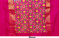 Blue Pink Pochampally Single Ikat Handloom Saree