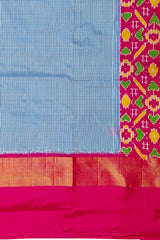 Blue Pink Pochampally Single Ikat Handloom Saree