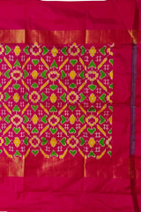 Blue Pink Pochampally Single Ikat Handloom Saree