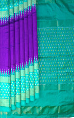 Purple Green Pochampally Single Ikat Handloom Saree