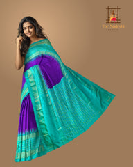 Purple Green Pochampally Single Ikat Handloom Saree