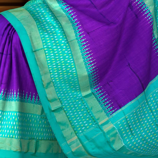 Purple Green Pochampally Single Ikat Handloom Saree