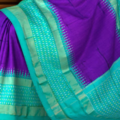 Purple Green Pochampally Single Ikat Handloom Saree