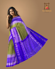 Green Violet Pochampally Single Ikat Handloom Saree
