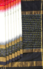 White Black Pochampally Single Ikat Handloom Saree