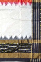 White Black Pochampally Single Ikat Handloom Saree