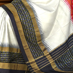 White Black Pochampally Single Ikat Handloom Saree