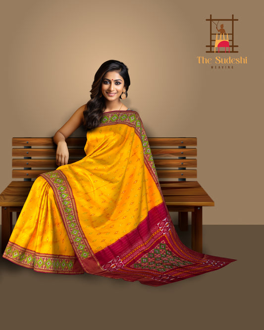 Yellow Pochampally Single Ikat Handloom Saree