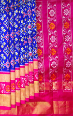 Blue Pink Pochampally Single Ikat Handloom Saree