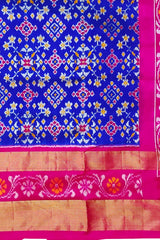 Blue Pink Pochampally Single Ikat Handloom Saree