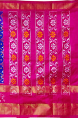 Blue Pink Pochampally Single Ikat Handloom Saree