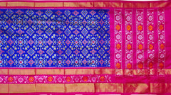 Blue Pink Pochampally Single Ikat Handloom Saree