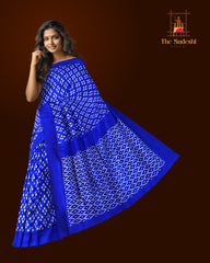 Blue Pochampally Single Ikat Handloom Saree
