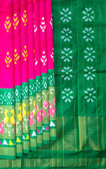 Pink Green Pochampally Single Ikat Handloom Saree