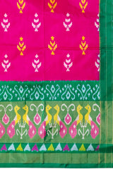 Pink Green Pochampally Single Ikat Handloom Saree