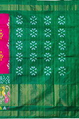 Pink Green Pochampally Single Ikat Handloom Saree