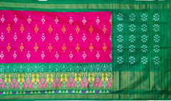 Pink Green Pochampally Single Ikat Handloom Saree